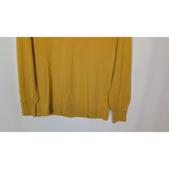 Talbots S p Pure Merino Wool Marigold Yellow Sweater Pearl Button Cuffs Knit Top - Picture 4 of 8